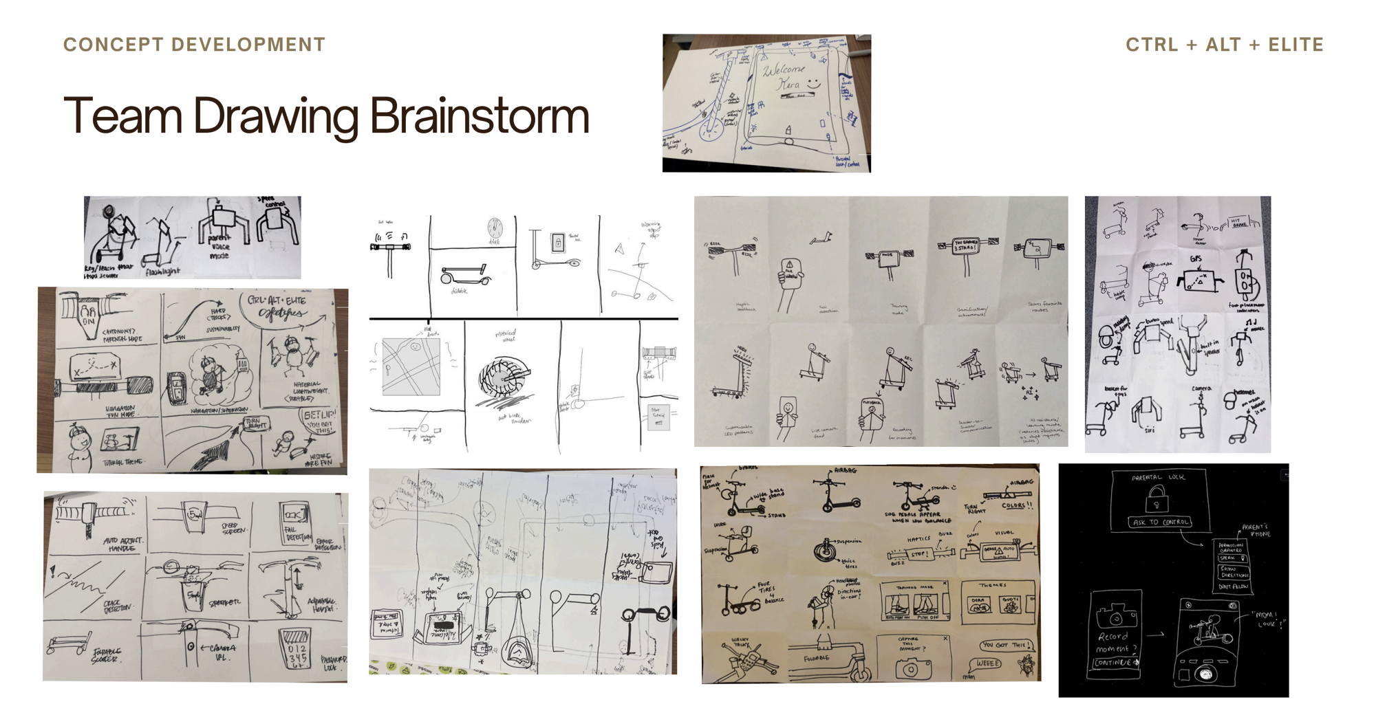 Early concept sketches for kid-safe scooter designs