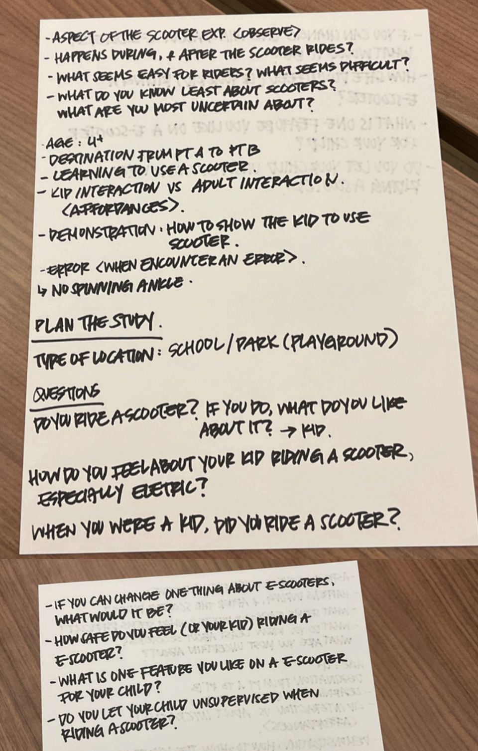 User interview notes and key observations for the scooter project