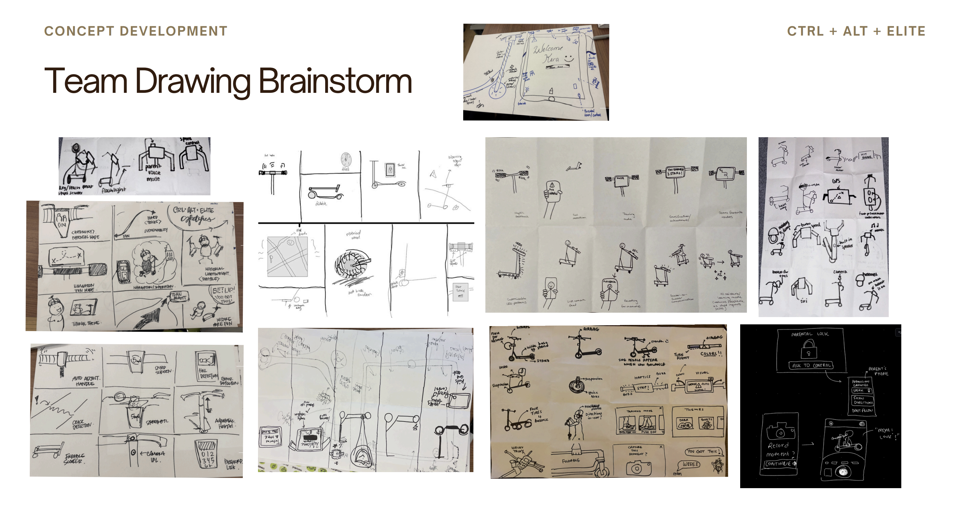 Early concept sketches for kid-safe scooter designs